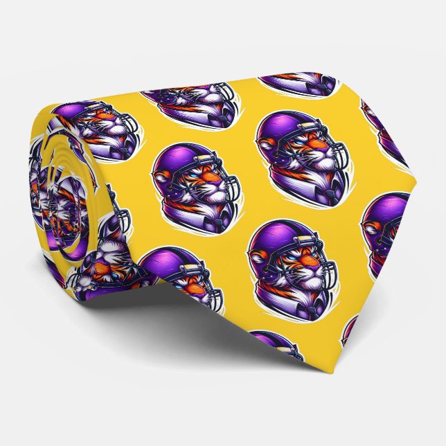 Gravata Tiger Bengal Mascot Com Capacete De Futebol (Rolled)