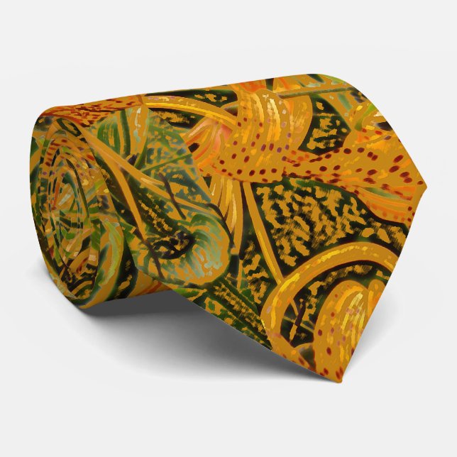 GRAVATA TIGER LILY FLORAL DESIGN TIE DE HOMENS (Rolled)