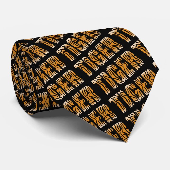 Gravata Tigre Texto Tiger Impressão da Equipe Mascot (Rolled)
