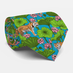 Gravata Tigres no lago de lótus rosa