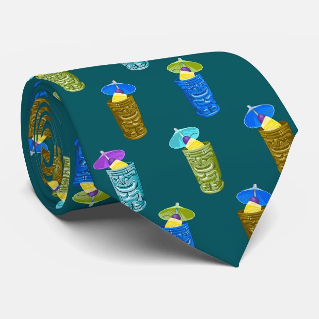 Gravata Tiki Mugs Bebidas Tropicais Impressas De Dois Lado (Rolled)