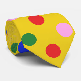 Gravata Tinta_amarela com bolinhas coloridas