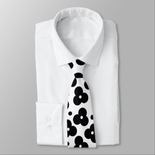 Gravata Tinta de pescoço com padrão floral preto e branc