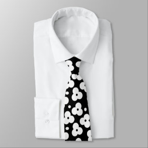 Gravata Tinta do pescoço com padrão floral preto e branco