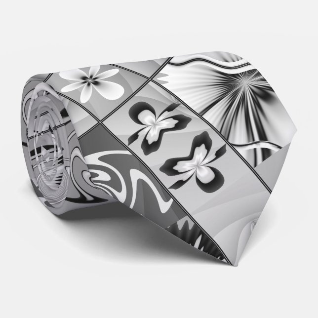 Gravata Tinta floral branca e preta (Rolled)