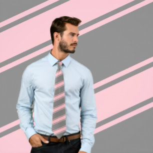 Gravata Tinta rosa e Cinza Espessas e Tiras Diagonais Fina