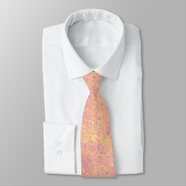 Gravata Tinta Tie Dye Amarelo Alperce Explosão Abstrata (Amarrado)