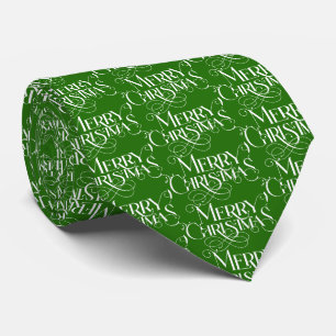 Gravata Tipografia Retrorística De Feliz Natal Em Verde
