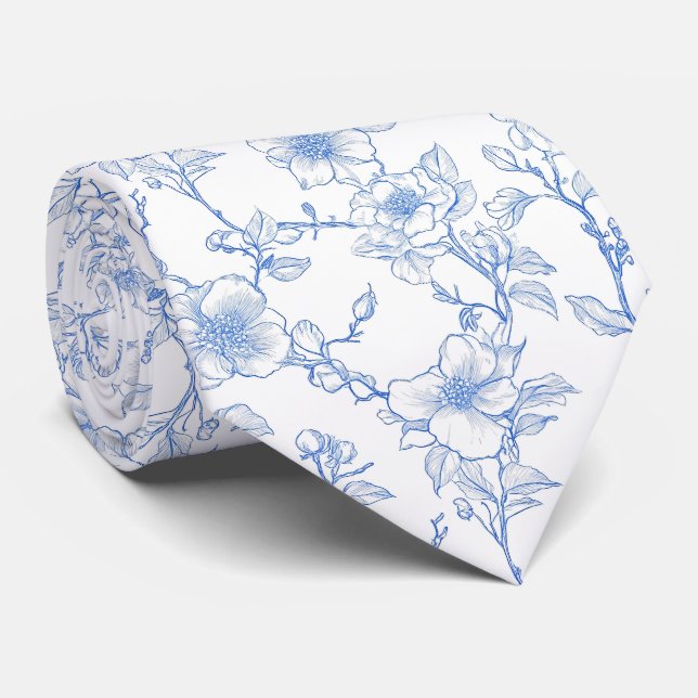 Gravata Toile azul floral (Rolled)