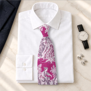 Gravata Toile de Jouy Floral Rosa Magenta Vintage