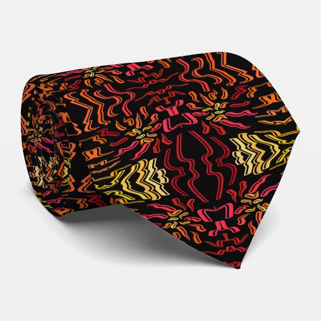 Gravata Tons de Laranja Vermelho Amarelo Design de Arte de (Rolled)