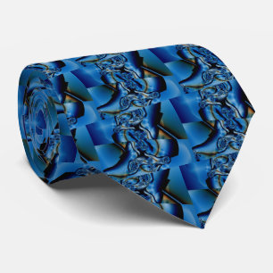 Gravata Topaz   Arte Fractal Azul e Branca
