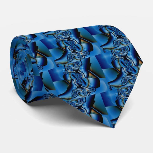 Gravata Topaz | Arte Fractal Azul e Branca (Rolled)