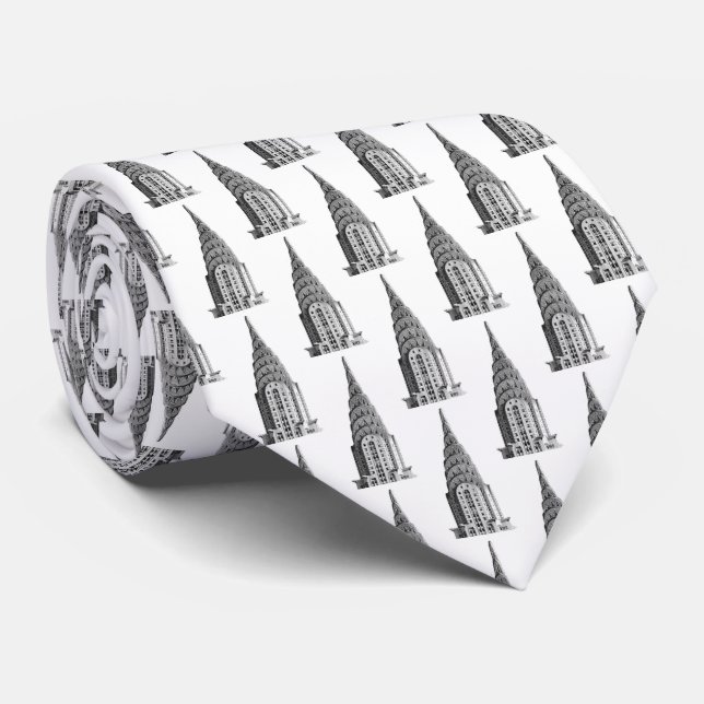 Gravata Topo do Chrysler Building NYC P&B  DIY BG Branco (Rolled)