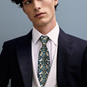 Gravata Tordos Pássaros William Morris Inspirados Masculin