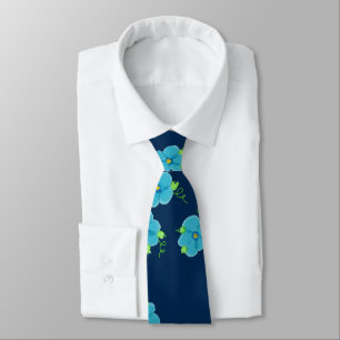 Gravata Torneio Azul Profundo Com Design Floral