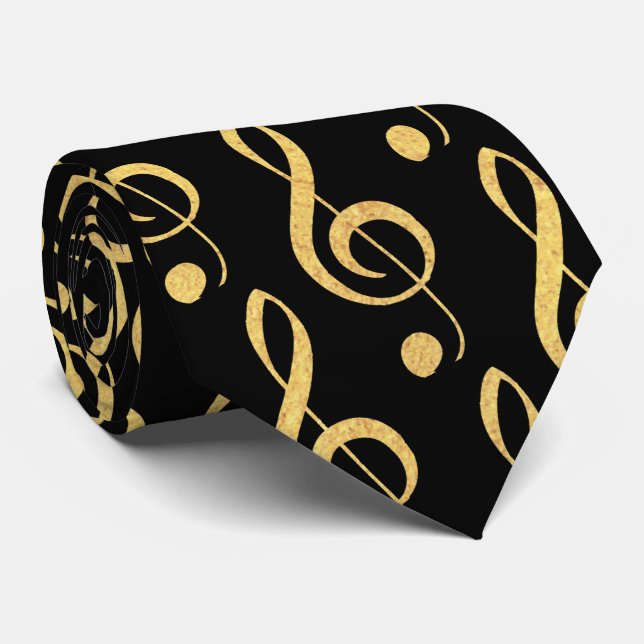 Gravata Torneio de Clef Tie Preto e Dourado (Rolled)