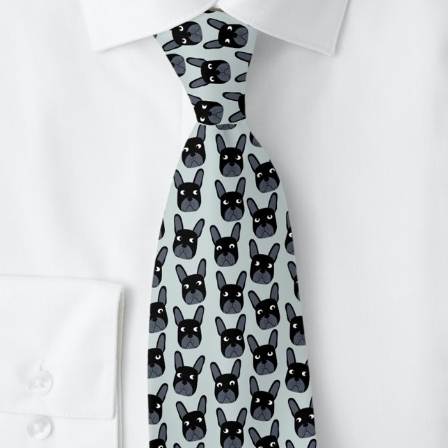 Gravata Torneio de Pescoço Azul do Bulldog Negro (French Bulldog fun neck tie for dog lovers)