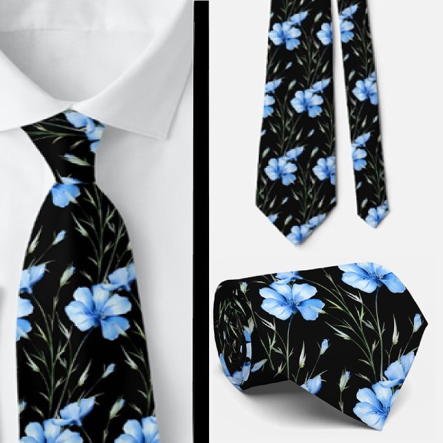Gravata Torneio de Pescoço de Flores Selvagens Azuis e Pre (Criador carregado)