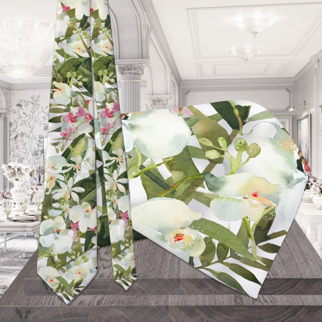 Gravata Torneio de Pescoço Tropical de Casamento de Orquíd (Criador carregado)