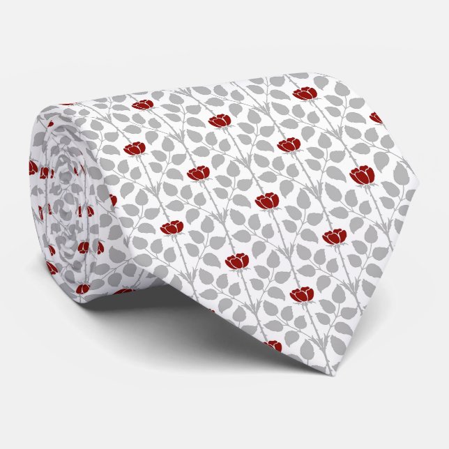 Gravata Torneio de Rosa vermelho e Cinza prateado (Rolled)