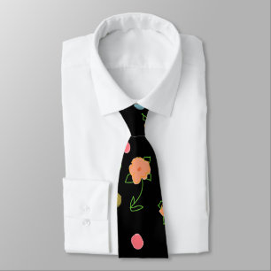 Gravata Torneio Preto Com Floral De Pêssego