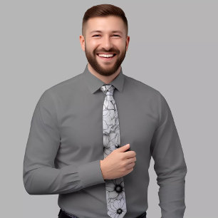 Gravata Torneira Floral Branca e Preta Elegante