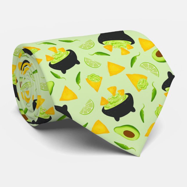 Gravata Tortilla Chips e Guacamole Pattern Neck Tie (Rolled)