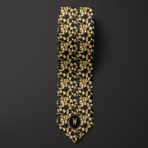 Gravata Tortoise Shell Dourado Abstrato Monograma