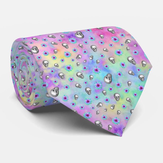 Gravata Totenköpfe und Regenbogen-Sonnenblumen Motiv 8 (Rolled)
