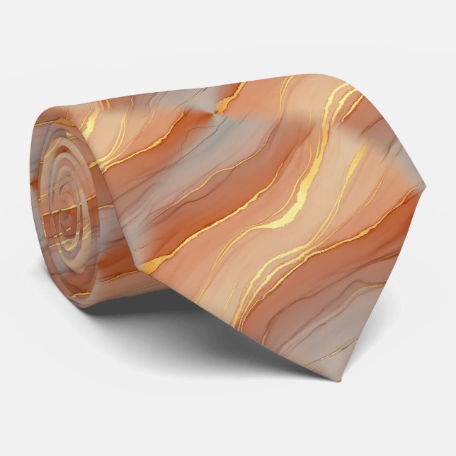 Gravata Toupe Suave Laranja Queimada Mármore Dourado (Rolled)
