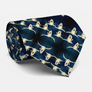 Gravata Touro Crânio Ocidental Indigo Azul Russo