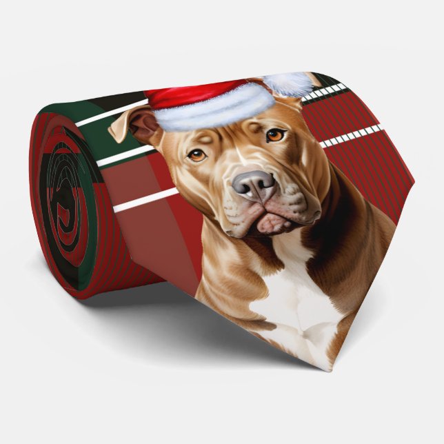 Gravata Touro de Natal Touro Terrier Vermelho Xadrez Verde (Rolled)