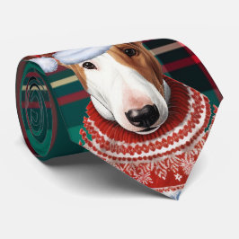 Gravata Touro Terrier Cão Vermelho e Xadrez Verde Natal
