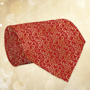 Gravata Trabalho de Rolo Vermelho e Dourado Ano Novo Chinê