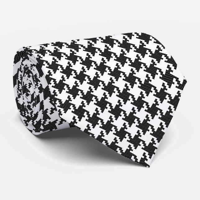 Gravata Traço cruzado preto&branco Houndstooth Pied-de-Pou (Rolled)