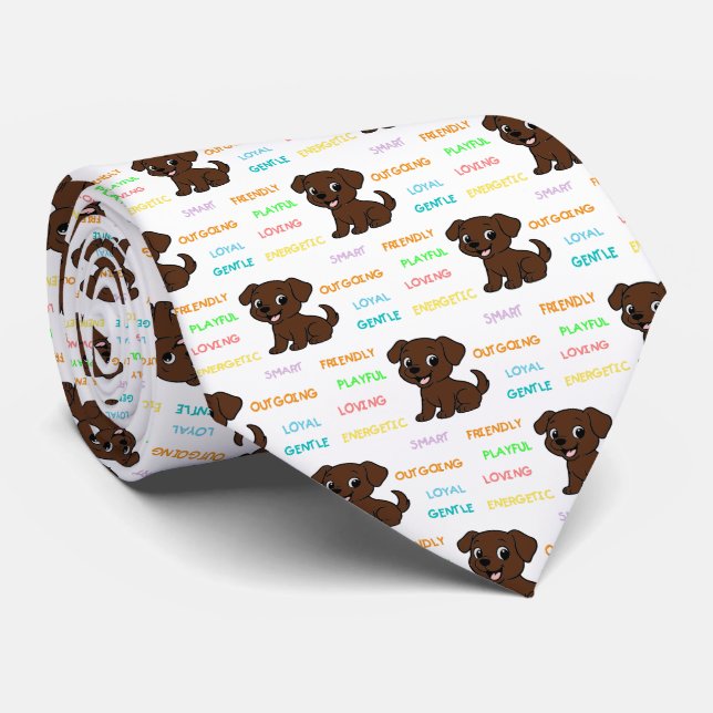 Gravata Traços de Labrador Retriever Chocolate Cartoon (Rolled)