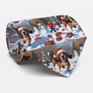 Gravata Treeing Walker Coonhound Neve com Chapéu de Natal