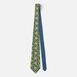 Gravata Treliça Estelar Marroquina - Padrão Azul e Amarelo