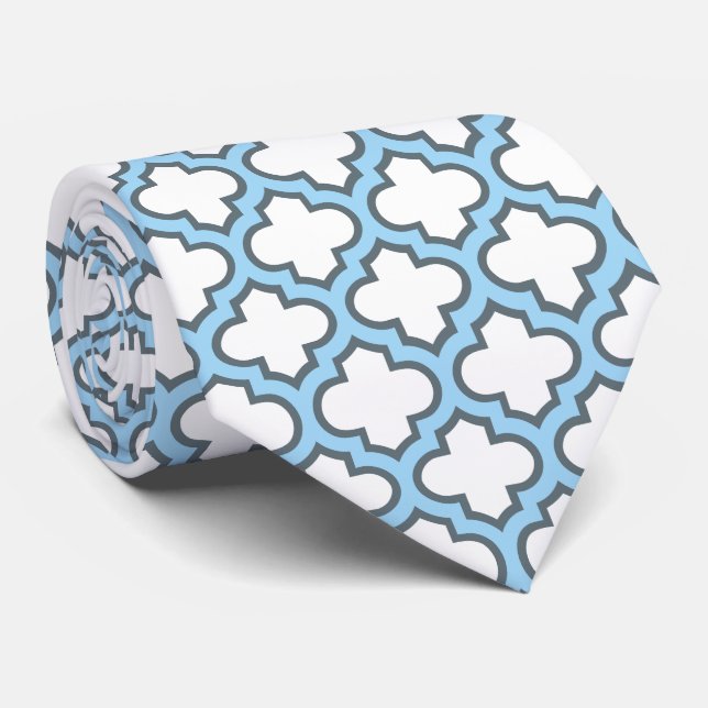 Gravata Trellis branca e azul-bebê, lete, quatrefoil (Rolled)