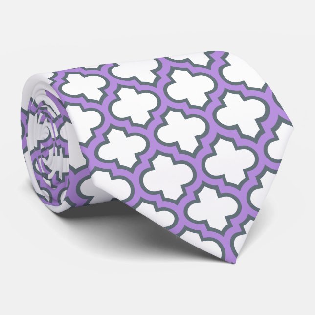 Gravata Trellis branca e roxa, lete, quatrefoil (Rolled)