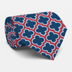 Gravata Trellis, Latice, Quatrefoil, azul e vermelho marro