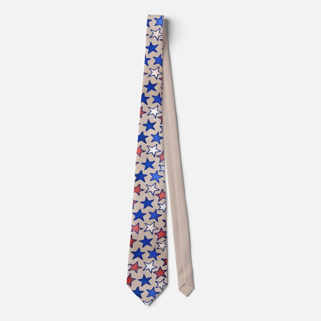 Gravata Trendy America Red White Blue Stars Beige (Frente)
