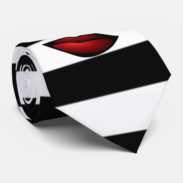 Gravata Trendy Black White Stripes , Lábios (Rolled)