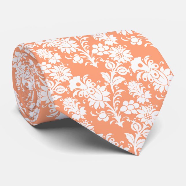 Gravata Trendy Cantaloupe Floral Pattern Padrinhos de casa (Rolled)