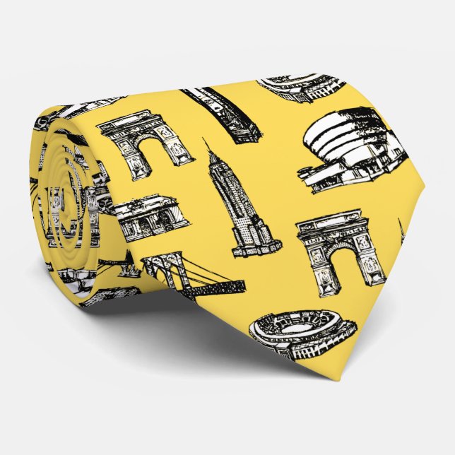 Gravata Trendy moderno padrão da design, homens amarelos (Rolled)
