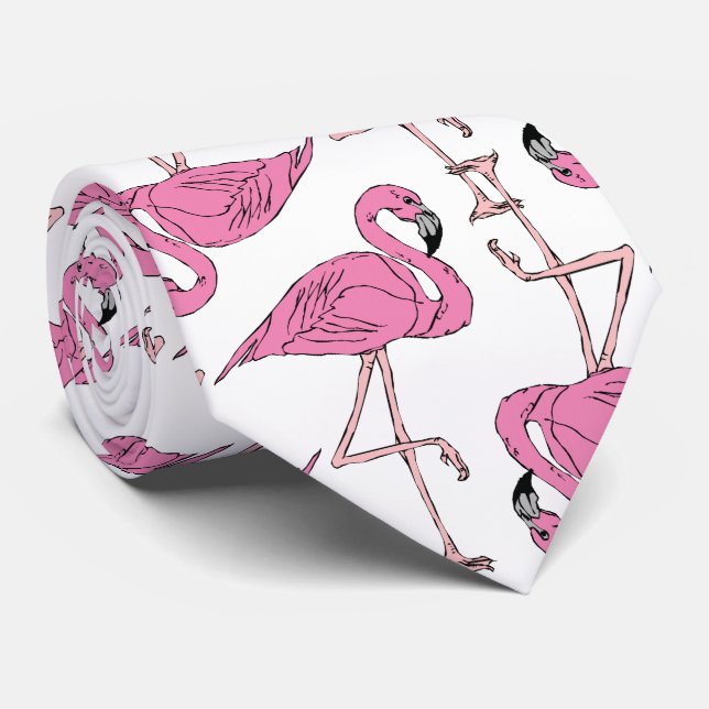 Gravata Trendy Pink Flamingo Pattern (Rolled)