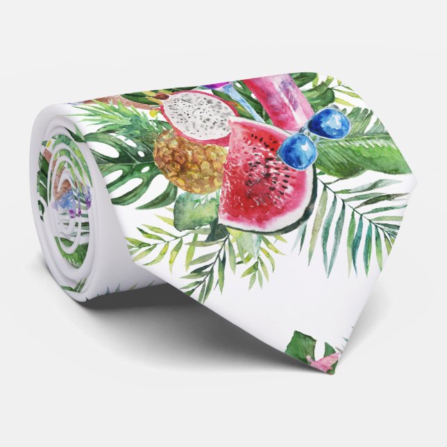 Gravata Trendy Tropical Floral Frutas Monograma (Rolled)