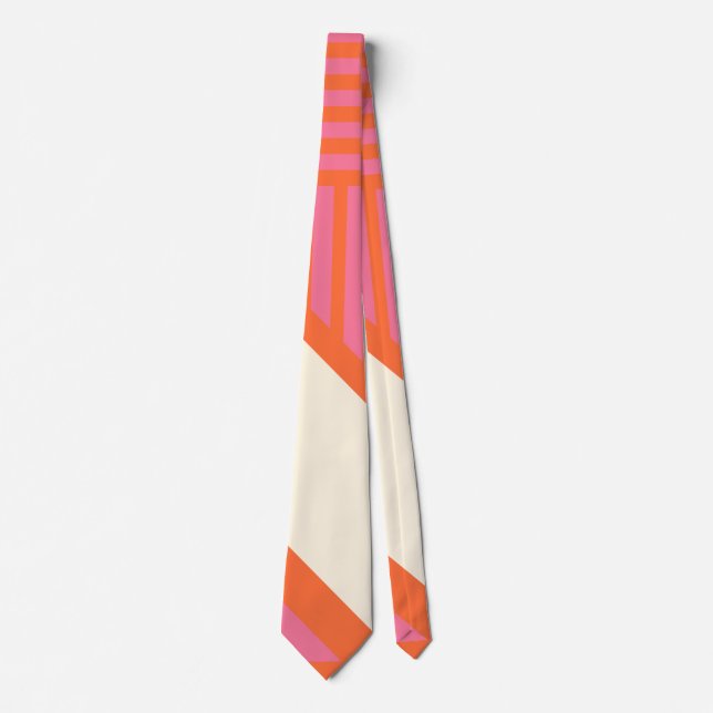 Gravata Triângulo Stripes em rosa, laranja e creme (Frente)