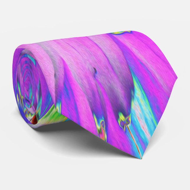 Gravata Trippy Abstrato Aqua, Verde limão e Dahlia Roxo (Rolled)